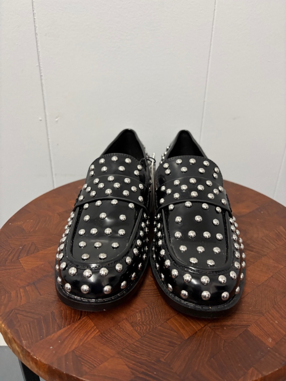 Zara Studded Black Patent Leather with Silver Metal Studs Women's Size 9